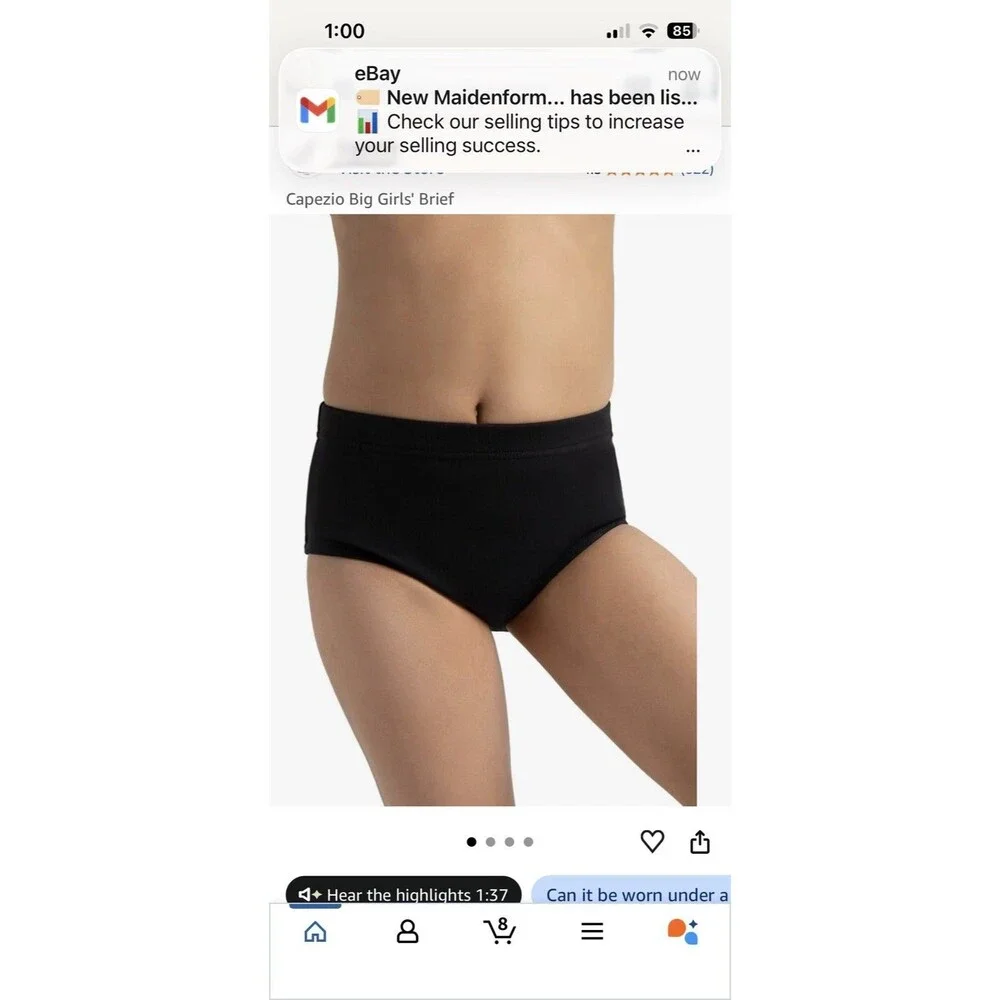 New Capezio Girls Brief Color Black Size Medium D25